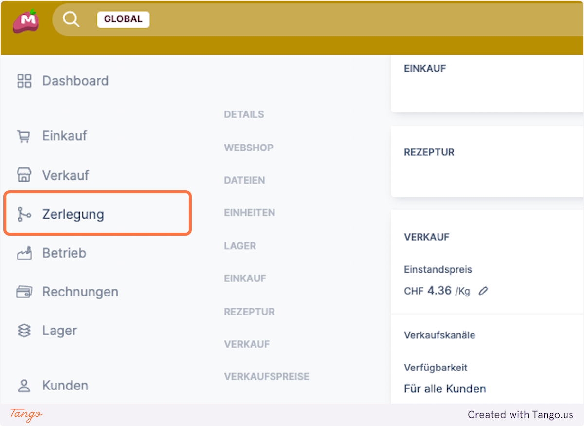 In die Zerlegung navigieren