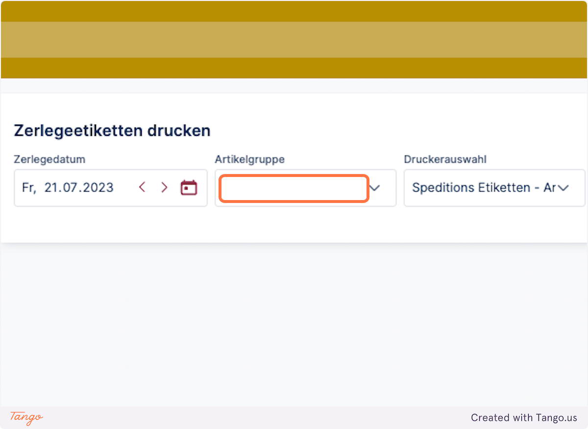 Zerlegedatum auswählen